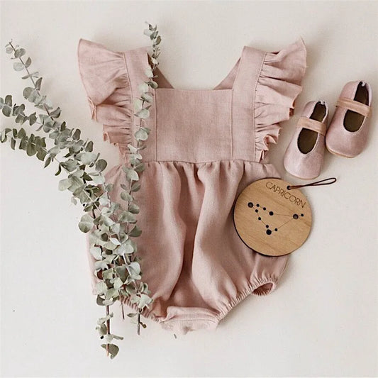 Adorable Linen Baby Clothes Ruffles Lace Sleeve Bodysuit