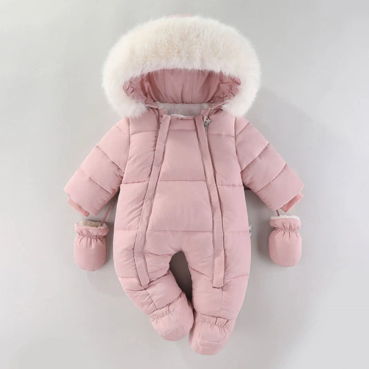Baby Girls Winter Jumpsuits Plus Velvet Warm Newborn Babys Overalls Infant Girls Snowsuit Toddler Romper Outerwear Coats