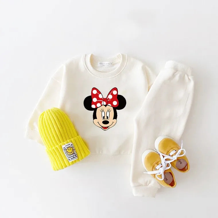 Cartoon Sweatshirt Pants Minnie Print Hoodies Cute Kids Set