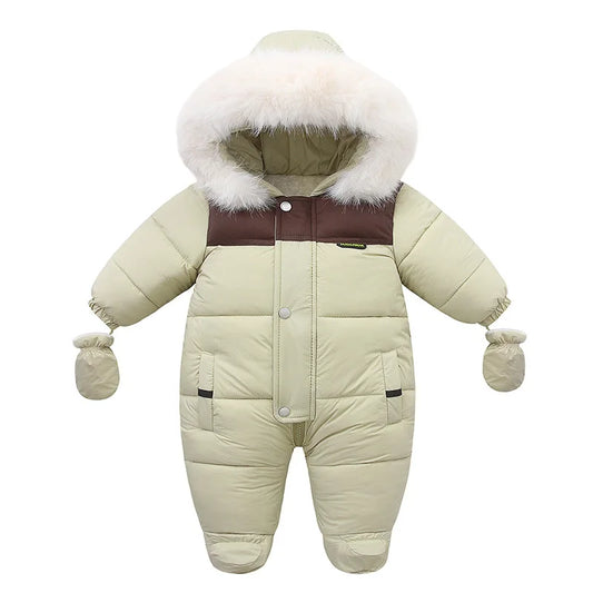 Winter Newborn Girls Romper Cotton Padded Faux Fur Kids Baby Girls Down Jackets Warm Fleece Infant Girls Jumpsuit Toddler Outfit