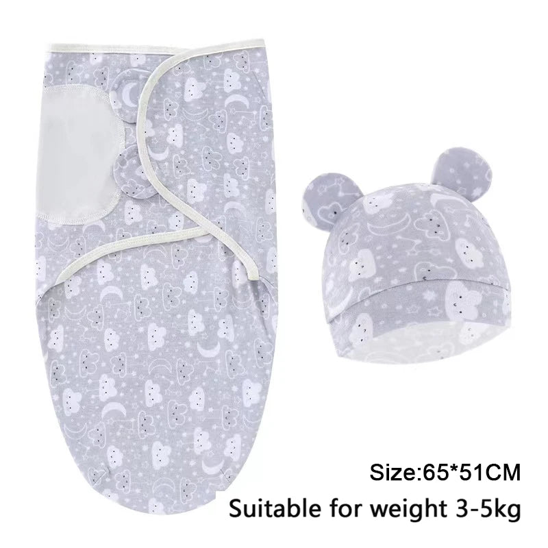Baby Blanket Hat Set Cartoon Printed Cotton Newborn Swaddle - BabyHaven