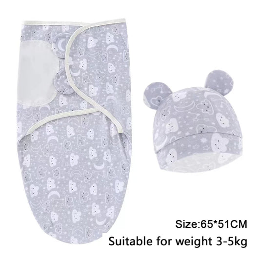 Baby Blanket Hat Set Cartoon Printed Cotton Newborn Swaddle - BabyHaven