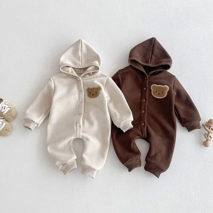 Baby Romper Hooded Jumpsuit Winter Cartoon Bear Cute Unisex Newborn Long Sleeve Outfit 0-2Y Clothing