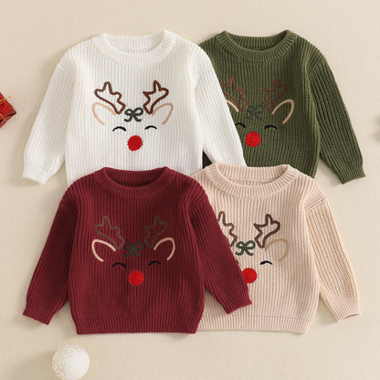 MISOWMNJOY Newborn Boy Girl Christmas Sweater Knit Baby Jumpers Cute Reindeer Head Long Sleeve Toddler Chunky Knitwear Pullover