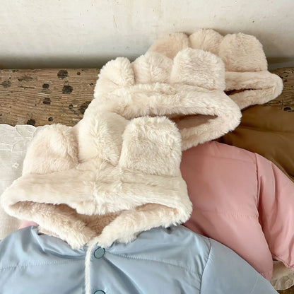 Korean Style Baby Boys Girls Winter Coat Fleece Lined Thickened Cotton Padded Jacket Cute Bear Ear Hooded Warm Outerwear