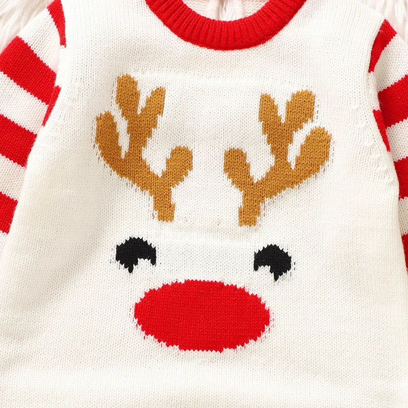 0-18m Christmas Baby Unisex Rompers Winter Reindeer Knitted Newborn Boys Girls Long Sleeve Jumpsuits One Pieces Infant Playsuits