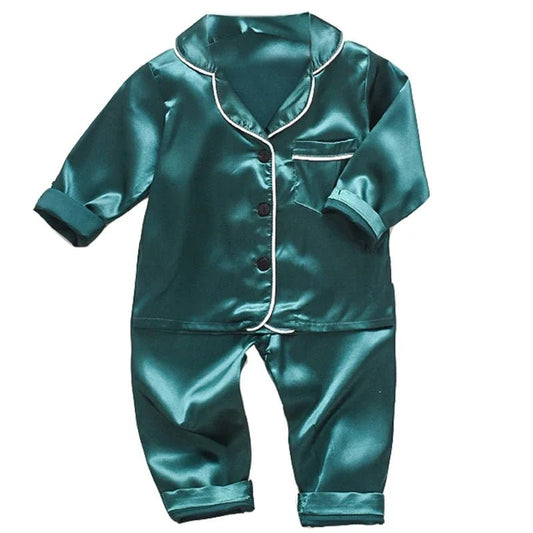 Version Of Childrens Pajamas Set Silk Satin Long Sleeve - BabyHaven