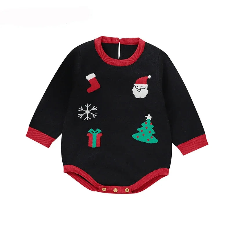 Christmas Rompers Red Winter Newborn Reindeer Knit Infant Boys Girl Long Sleeve Cartoon Snowman Rompers Toddler Outwear Clothes