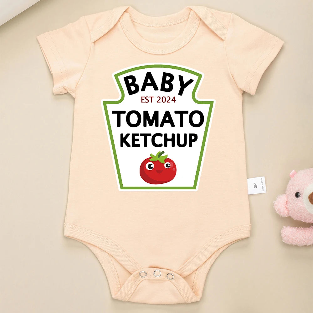 Funny Cute Baby Tomato Ketchup Bodysuit 100% Cotton Red