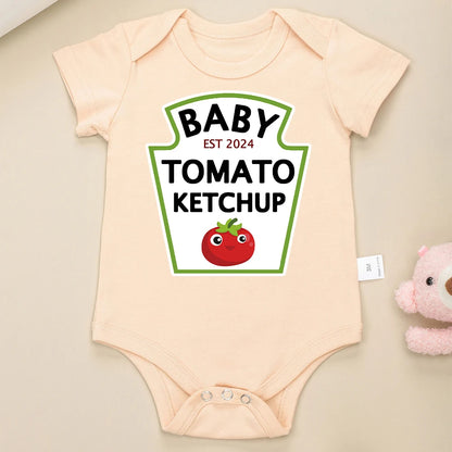 Funny Cute Baby Tomato Ketchup Bodysuit 100% Cotton Red