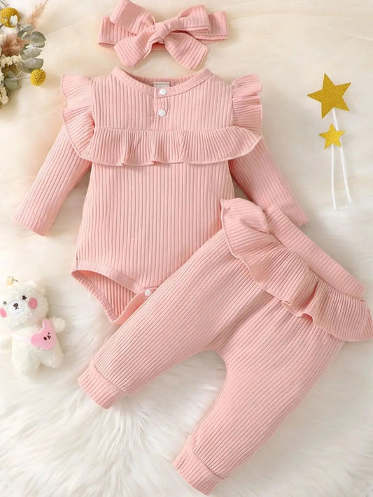 Spring And Autumn Baby Girl Ruffle Trim Outfit Set Ideal - BabyHaven