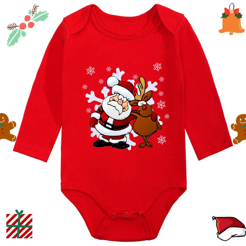 My 1st Christmas Santa Claus Elk Print Newborn Cute Long Sleeve Romper Red Cotton Baby Boys Girls Bodysuit