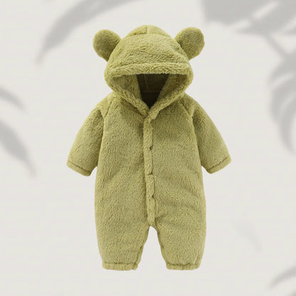 Winter 0-12M Newborn Baby Girls Boys Warm Fleece Bear Ear Romper Jumpsuit Thick Cozy Multi-Color Infant Hooded Jumpsuit