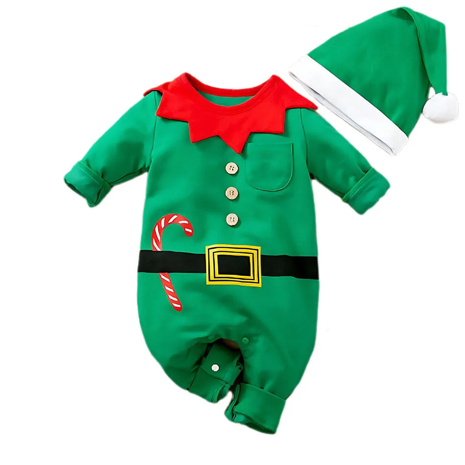Baby Romper with Hat Newborn Xmas Costume Infant Christmas Outfit Boys Girls Santa Claus One-Piece Reindeer Jumpsuit 0-18 Months