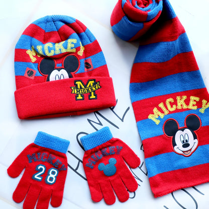 3pcs/set 4-8Years children's hat boys Mickey Cartoon hat scarf gloves hat knitted sets girl cap keep warm girls headgear