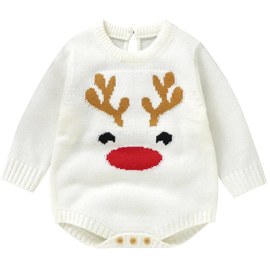 0-18m Red Reindeer Knit clothes Infant Winter Newborn Christmas Rompers Boys Girl Long Sleeve Playsuits Hats Set Toddler Outwear