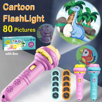 10 Cards Cartoon Projection Flashlight 80 Patterns Toy