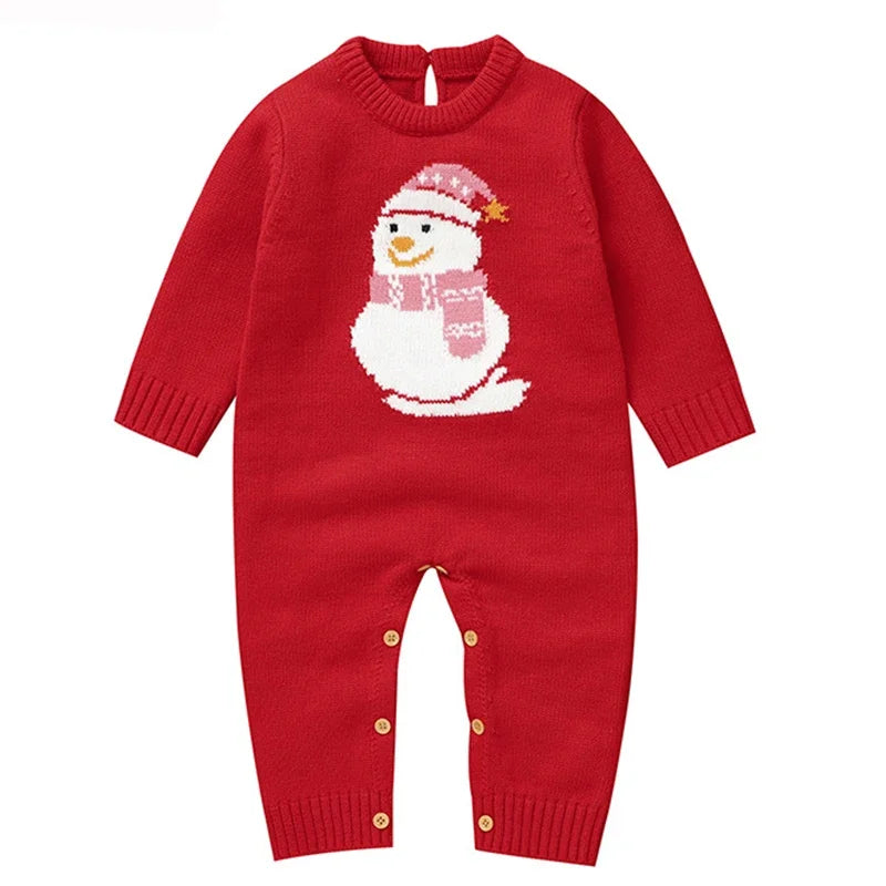 Christmas Rompers Red Winter Newborn Reindeer Knit Infant Boys Girl Long Sleeve Cartoon Snowman Rompers Toddler Outwear Clothes