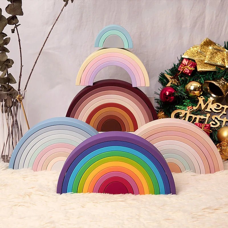 New 6 - 10pcs Baby Silicone Building Block BPA Free Rainbow Soft Block 3D Educational Montessori Toys Baby Teether Gifts - BabyHaven