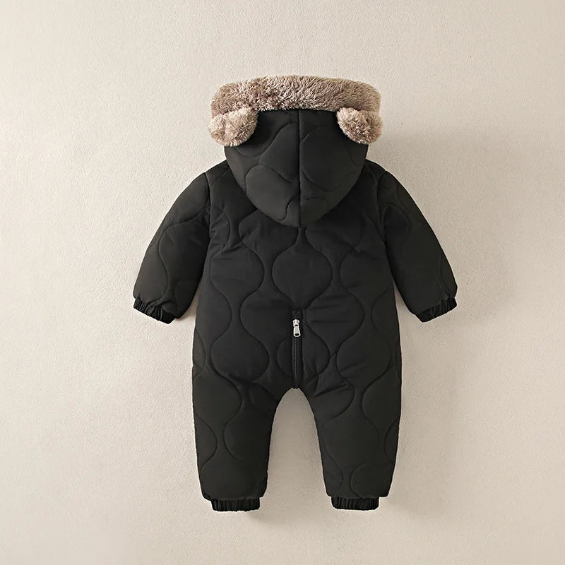 Autumn Winter Baby Boy Romper Fleece Plus Velvet Hooded Baby Boy Jumsuit 0-2 Years Toddler Boy Overalls Infant Snowsuit