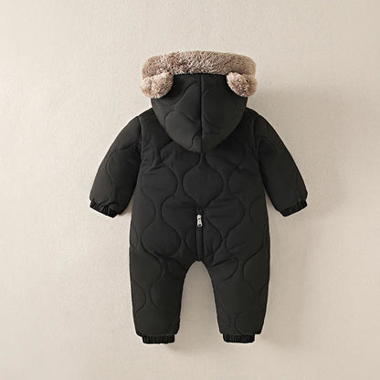 Autumn Winter Baby Boy Romper Fleece Plus Velvet Hooded Baby Boy Jumsuit 0-2 Years Toddler Boy Overalls Infant Snowsuit