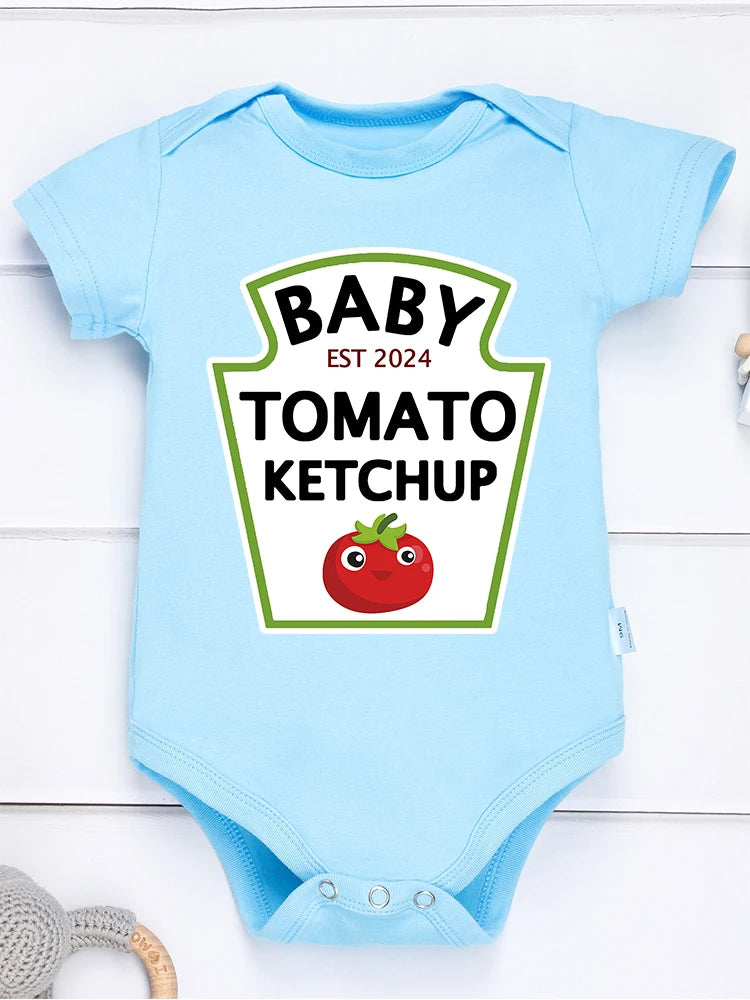 Funny Cute Baby Tomato Ketchup Bodysuit 100% Cotton Red