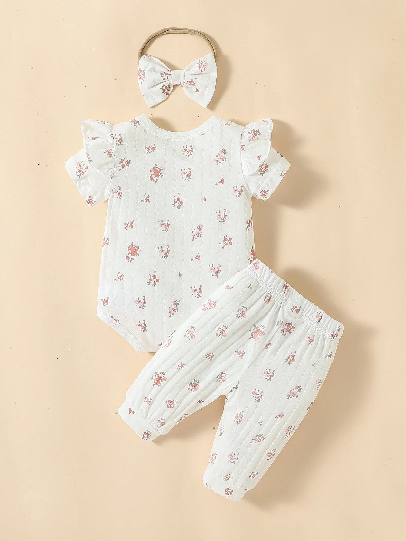 2pcs Newborn Baby Girls Floral Summer Cotton Pantsuit Set