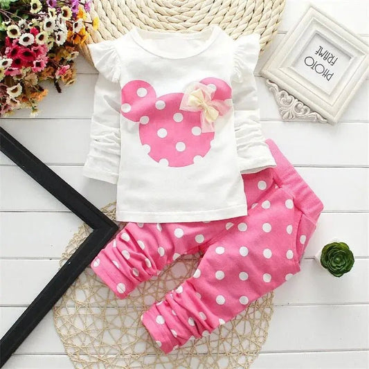 Children's Set 0 - 2 Year Old Pure Cotton Dot Girl's T-shirt and Pants Set - BabyHaven