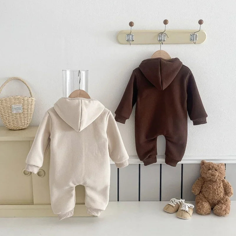 Baby Romper Hooded Jumpsuit Winter Cartoon Bear Cute Unisex Newborn Long Sleeve Outfit 0-2Y Clothing