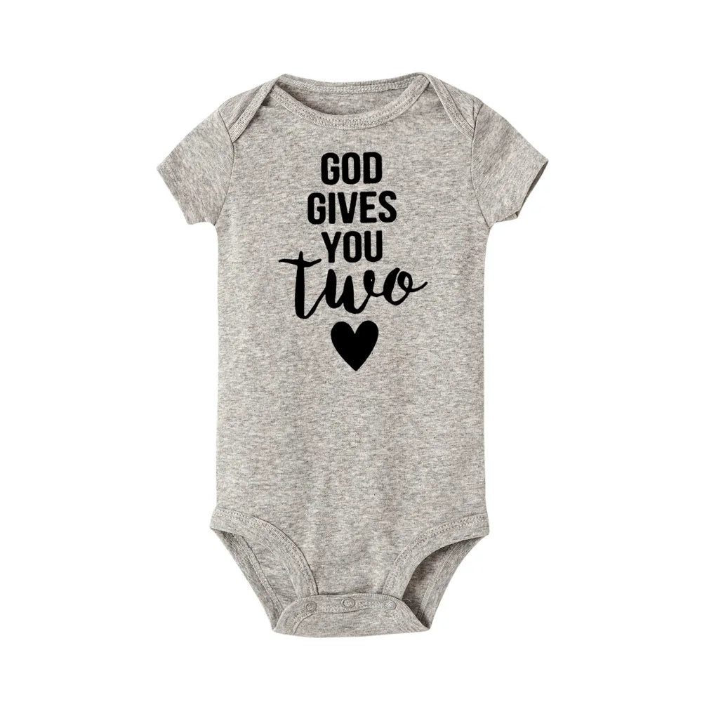 Twins Newborn Baby Bodysuit Summer Infant Short Sleeve Jumpsuit Unisex Pregnancy Announcement Gift - BabyHaven