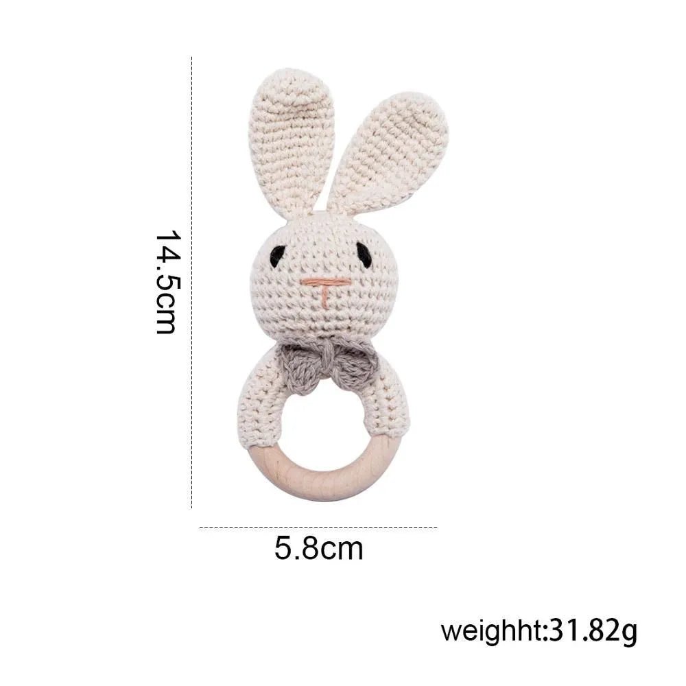 1pc Baby Rattles Crochet Bunny Rattle Toy Wood Ring Baby Teether Rodent Baby Gym Mobile Rattles Newborn Educational Toys Gifts - BabyHaven
