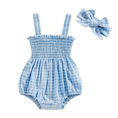 Infant Baby Girl Casual Sleeveless Romper Bodysuit with Headband Summer Outfit - BabyHaven