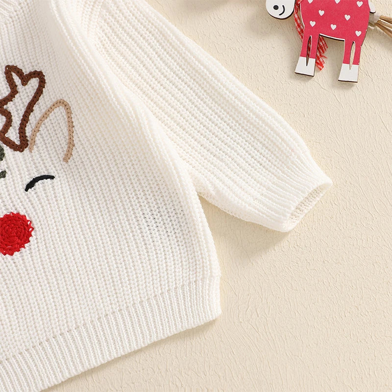 MISOWMNJOY Newborn Boy Girl Christmas Sweater Knit Baby Jumpers Cute Reindeer Head Long Sleeve Toddler Chunky Knitwear Pullover