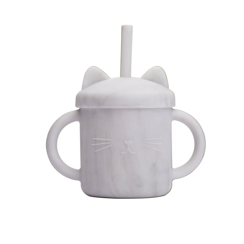 Baby Silicone Straw Feeding Cup BPA Free Children Portable Cartoon Kitty Drink Cup Kids Learning Leakproof Water Feeding Cup - BabyHaven