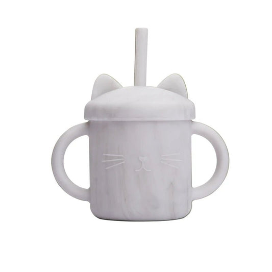Baby Silicone Straw Feeding Cup BPA Free Children Portable Cartoon Kitty Drink Cup Kids Learning Leakproof Water Feeding Cup - BabyHaven