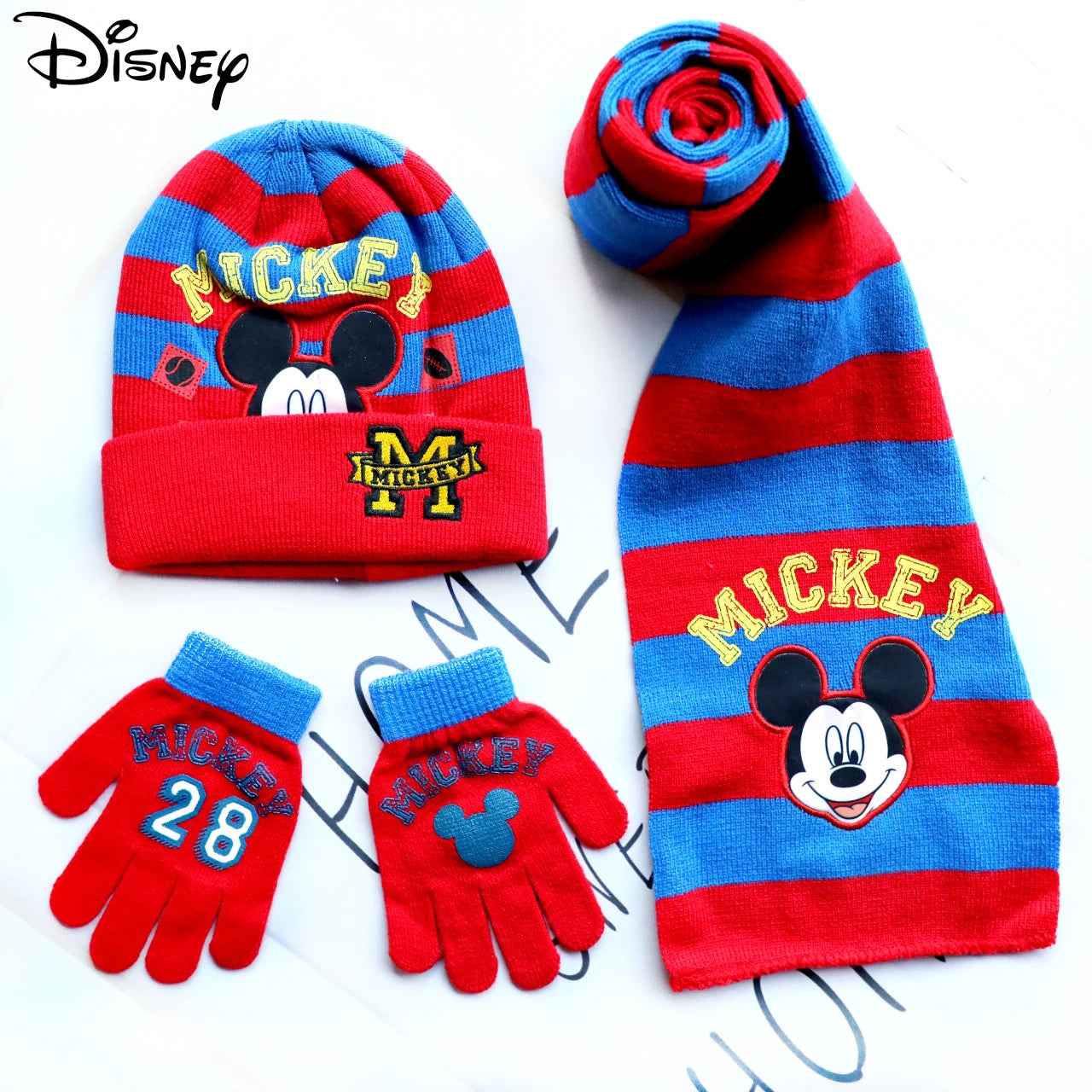 3pcs/set 4-8Years children's hat boys Mickey Cartoon hat scarf gloves hat knitted sets girl cap keep warm girls headgear