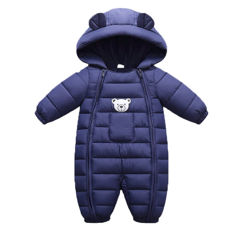 2025 Autumn Winter Baby Girls Romper Hooded Thick Cartoon Ear Cotton Baby Boys Snowsuit Newborn Jumpsuit Toddler Overalls
