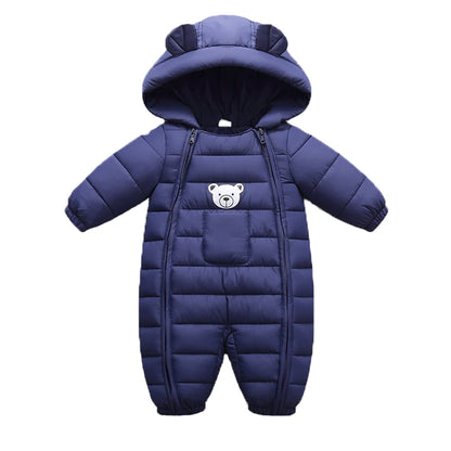 2025 Autumn Winter Baby Girls Romper Hooded Thick Cartoon Ear Cotton Baby Boys Snowsuit Newborn Jumpsuit Toddler Overalls