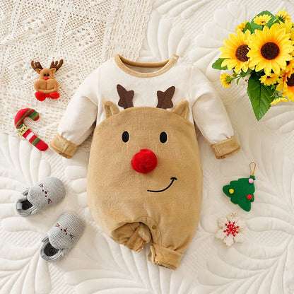 Christmas Reindeer Coppernose Onesie Baby Lovely Autumn and Winter Warmth Comfortable Romper Newborn Knitted Soft Outdoor Soft