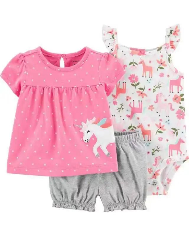 Summer Baby Girls Clothes Set Cotton Flower Fashion Infant Outfits 3Pcs - BabyHaven