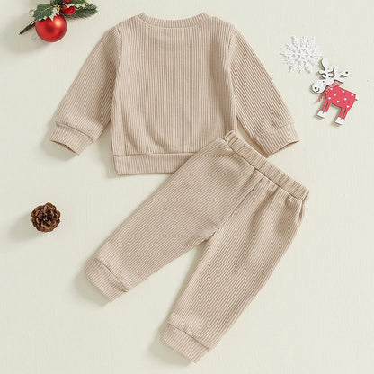 Baby 2Pcs Christmas Outfits Long Sleeve Reindeer Embroidery Sweatshirt and Pocket Pants Set Winter Clothes