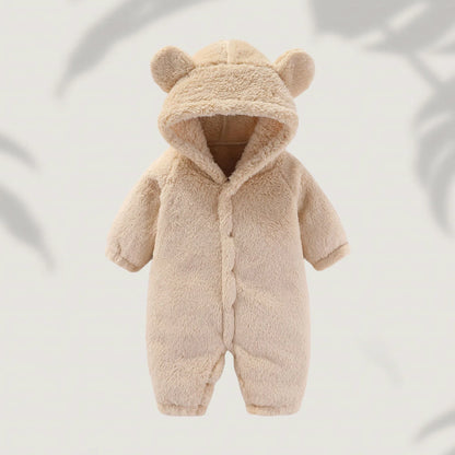 Winter 0-12M Newborn Baby Girls Boys Warm Fleece Bear Ear Romper Jumpsuit Thick Cozy Multi-Color Infant Hooded Jumpsuit