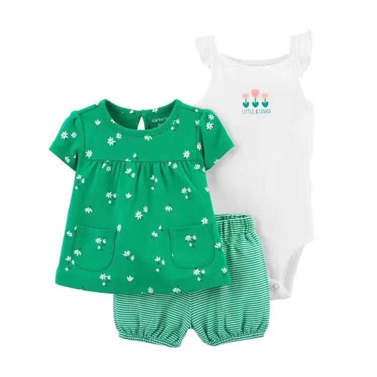 Summer Baby Girls Clothes Set Cotton Flower Fashion Infant Outfits 3Pcs - BabyHaven
