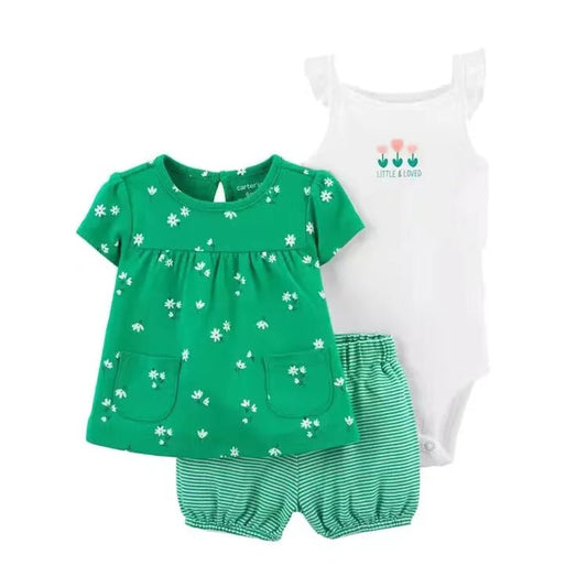 Summer Baby Girls Clothes Set Cotton Flower Fashion Infant Outfits 3Pcs - BabyHaven