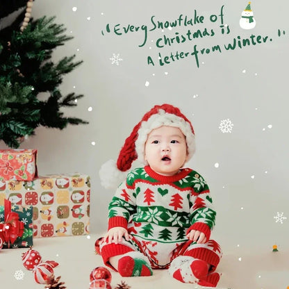 0-18m Red Reindeer Knit clothes Infant Winter Newborn Christmas Rompers Boys Girl Long Sleeve Playsuits Hats Set Toddler Outwear
