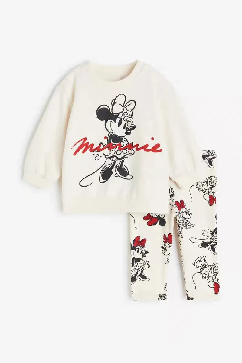 Cute Minnie Print Tops 2pcs For Girls Autumn Tracksuit Set