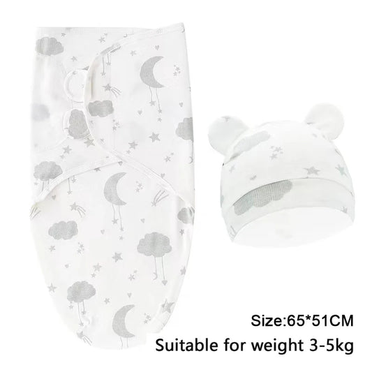 Baby Blanket Hat Set Cartoon Printed Cotton Newborn Swaddle - BabyHaven