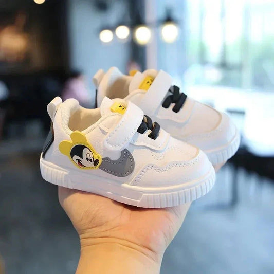 Disney white casual shoes for kids with anti-slip design and cushioned comfort.