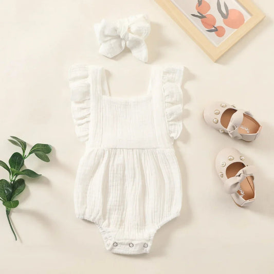 Summer Newborn Infant Baby Girls Romper Headband Outfit - BabyHaven
