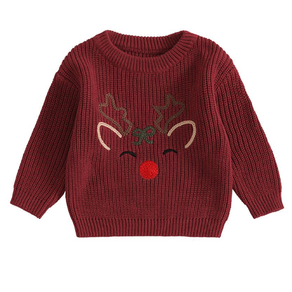 MISOWMNJOY Newborn Boy Girl Christmas Sweater Knit Baby Jumpers Cute Reindeer Head Long Sleeve Toddler Chunky Knitwear Pullover
